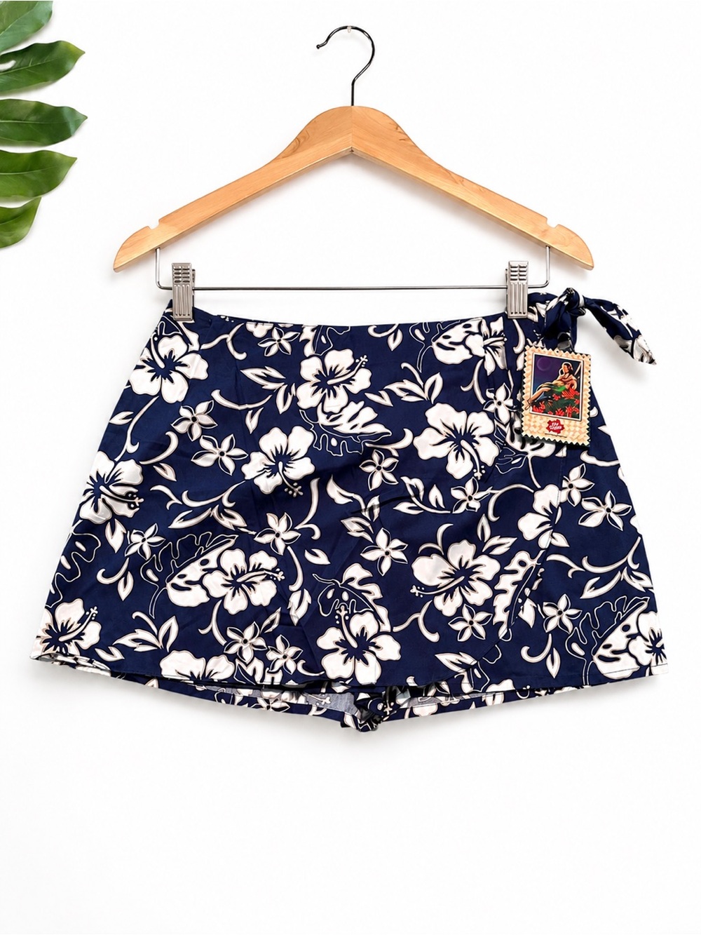 Vintage Y2K Hilo Hattie Hawaiian Wrap Skort Blue Hibiscus Floral Made in Hawaii